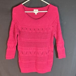St. John's Bay Women's Open-Knit Sweater | Size Medium | Pink 3/4 Sleeve Pullove